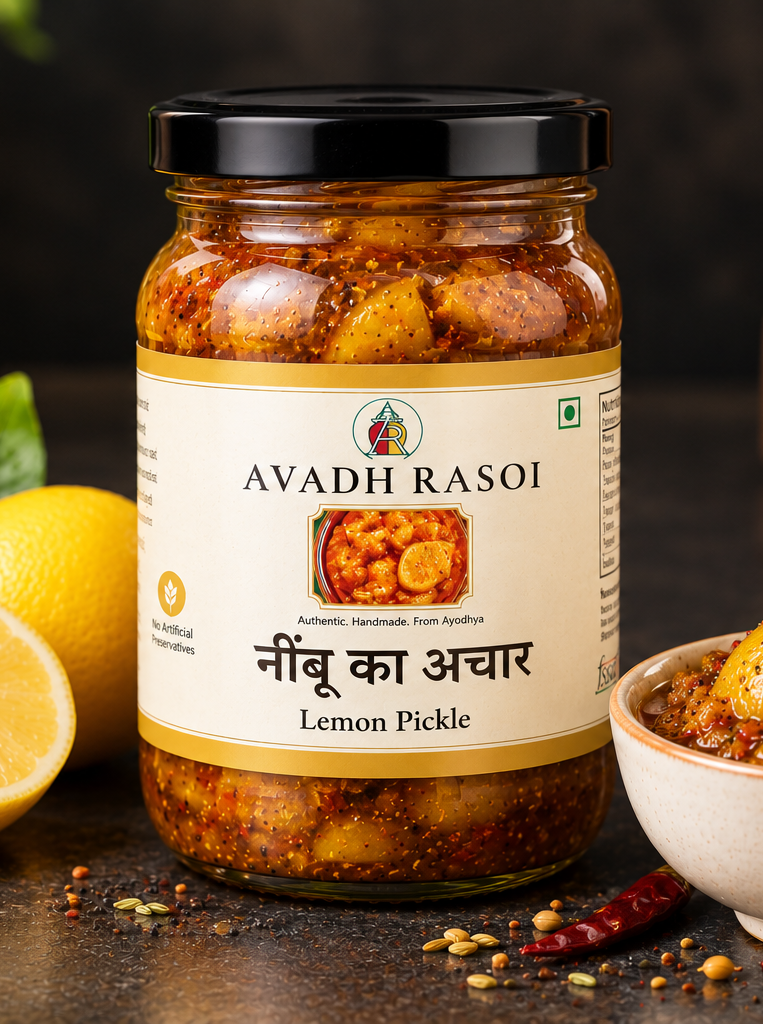 Avadh Rasoi Nimbu ka Achaar – handmade lemon pickle in glass jar